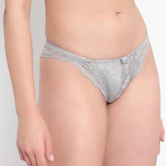 Grey Low Waist Sheer Bikini Panties - Lace