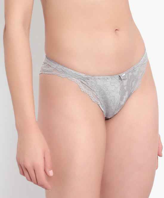 Grey Low Waist Sheer Bikini Panties - Lace