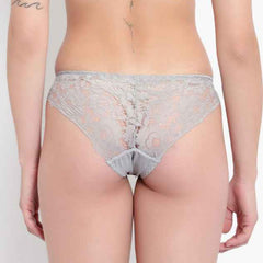 Set Of 3 Grey, Maroon & Blue Mid-Rise Net Self Design Panties Bikini Briefs