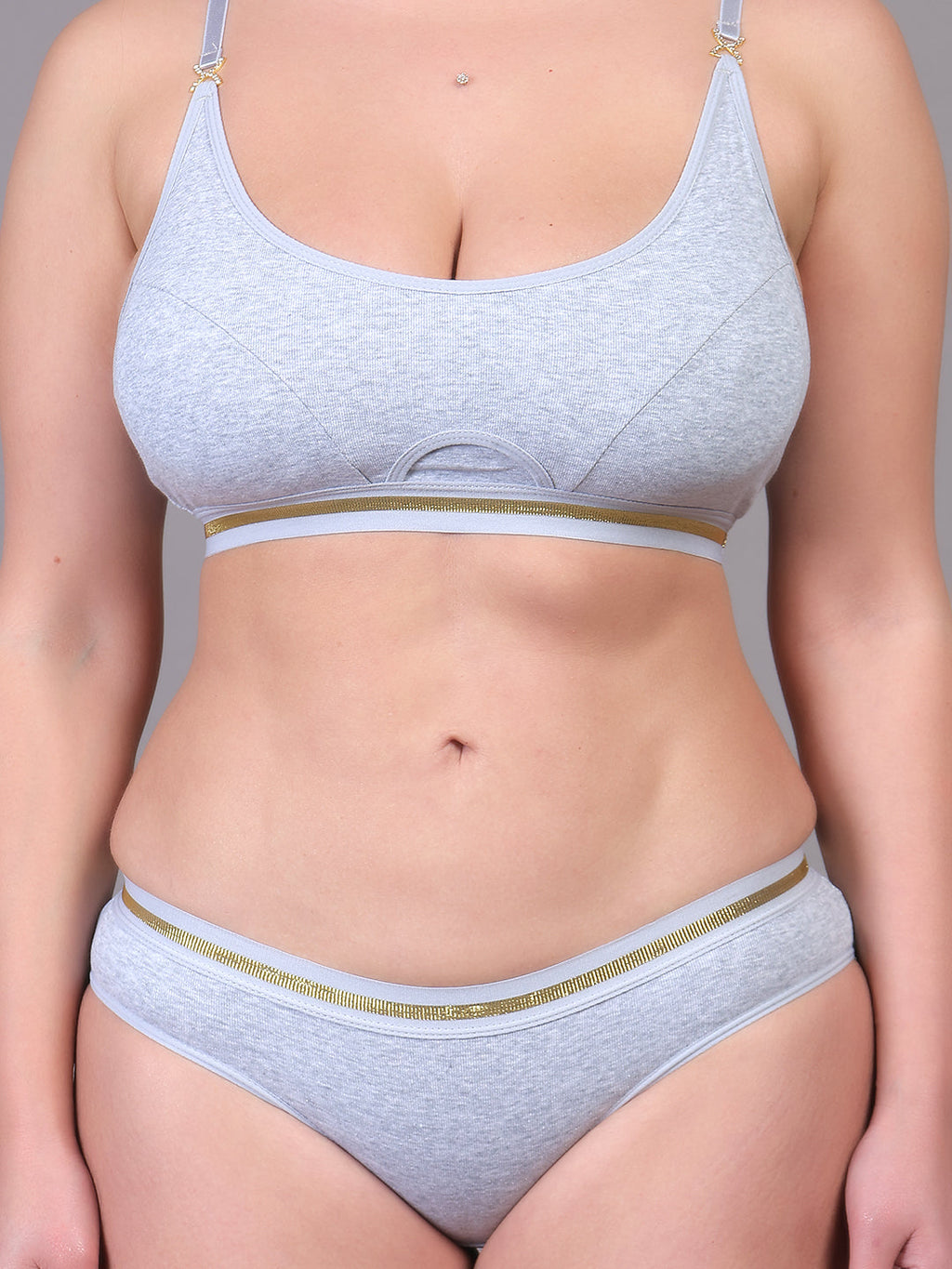 Women Grey Padded Non Wired Lingerie Bra & Briefs Set