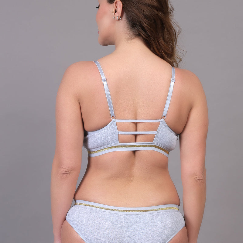 Women Grey Padded Non Wired Lingerie Bra & Briefs Set