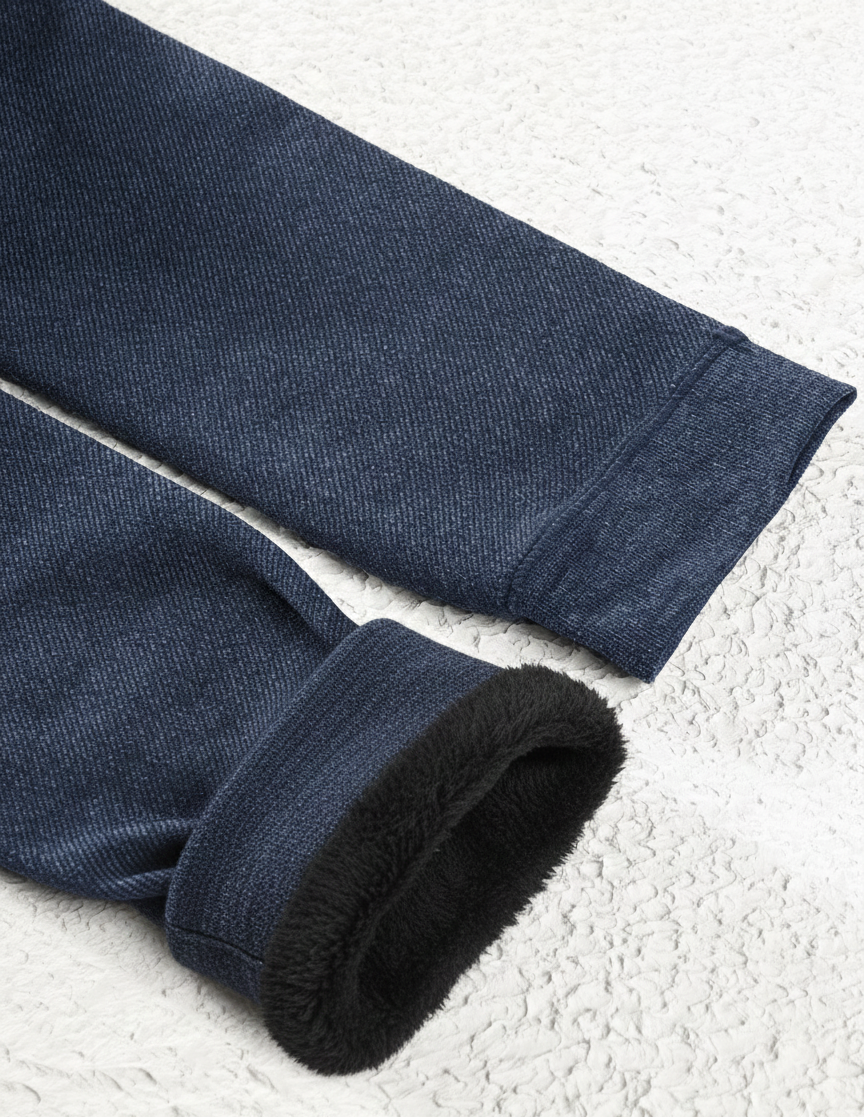 Women Fleece Lined Jeans Look Winter Warm Denim Legging Fur Thermal Pant High-Waisted Leggings