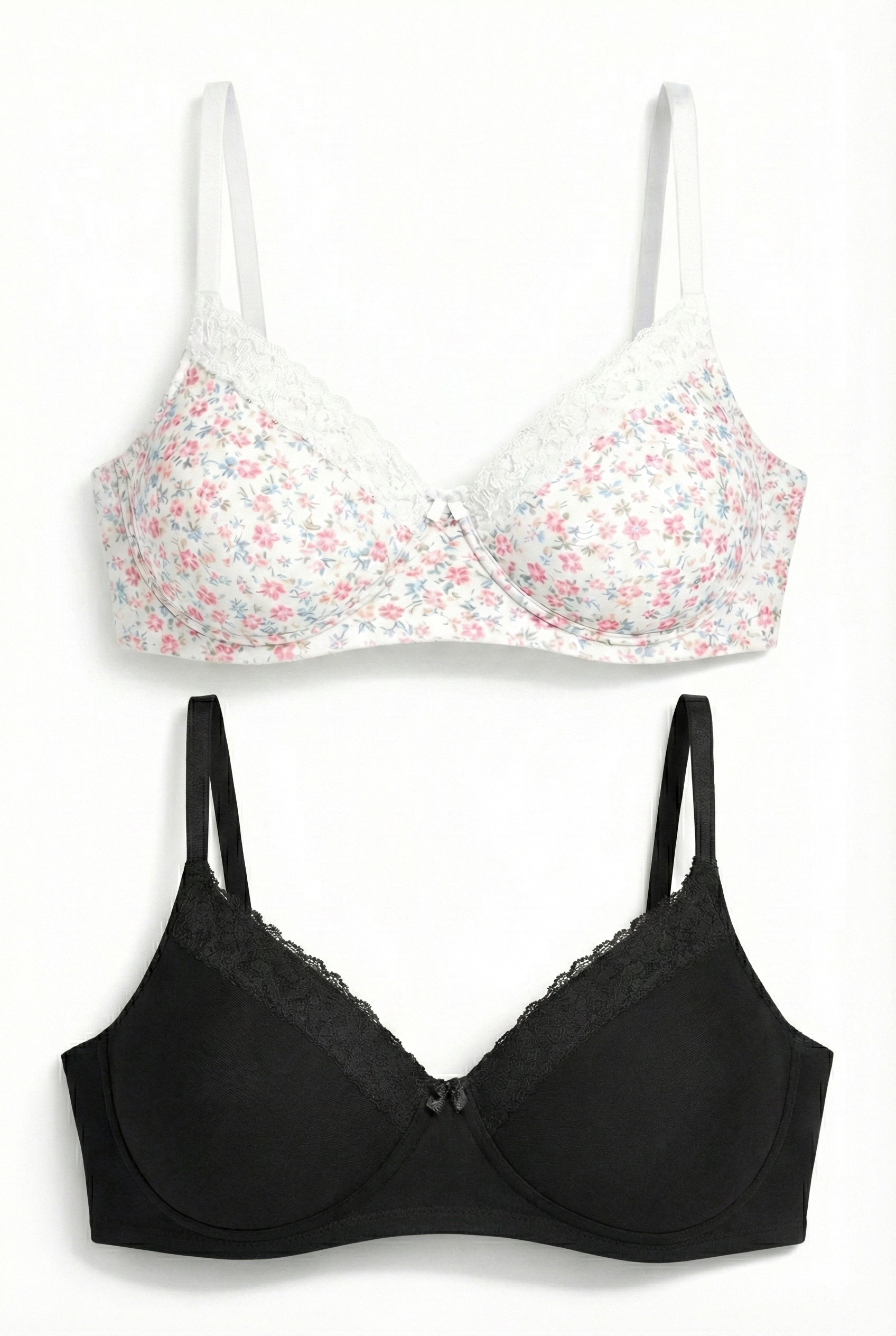Munns & Mars Pack of 2 Cotton Lightly Padded T-Shirt Bra with lace Printed White and Black