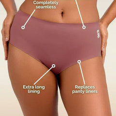 pink women's underwear with text highlighting features on a beige background