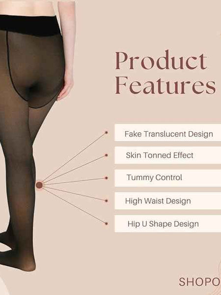 Women Plus Size Ultimate Warm Thermal Wear, Soft Touch Woolen Skinny Thicken Fake Translucent Tights Fleece Leggings