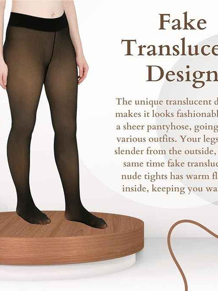 Women Plus Size Ultimate Warm Thermal Wear, Soft Touch Woolen Skinny Thicken Fake Translucent Tights Fleece Leggings
