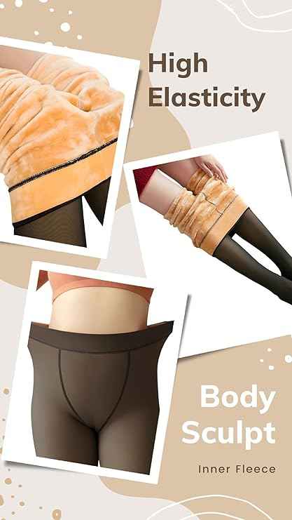Women Plus Size Ultimate Warm Thermal Wear, Soft Touch Woolen Skinny Thicken Fake Translucent Tights Fleece Leggings