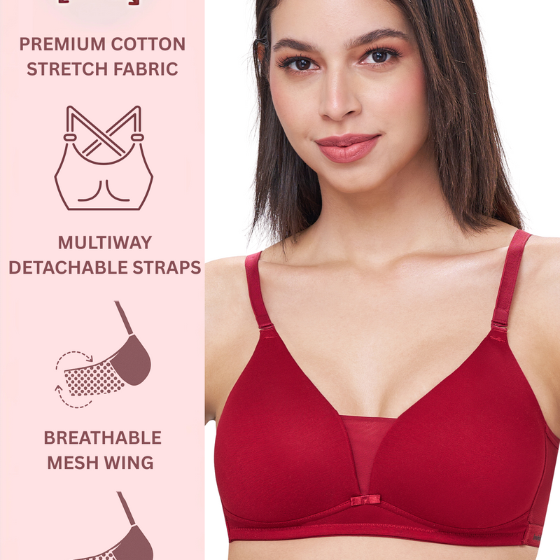 PIXIE | Seamless Cotton Comfort – Triangle Cup, Padded, Non-Wired T-Shirt Bra