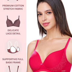 FELICITY | Lace Trim Everyday Seamless Lift – Lightly Padded, Non-Wired T-Shirt Bra