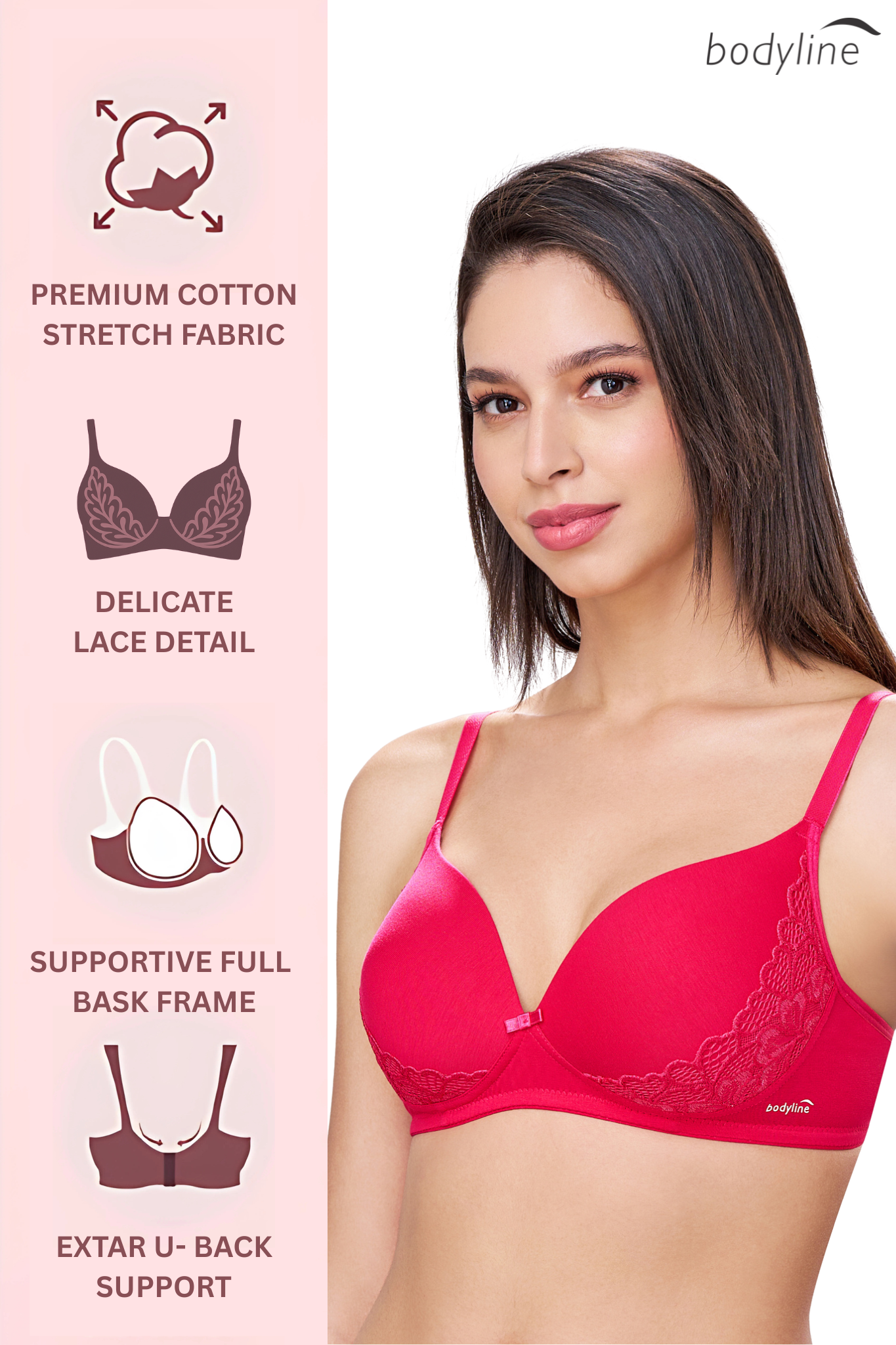 FELICITY | Lace Trim Everyday Seamless Lift – Lightly Padded, Non-Wired T-Shirt Bra