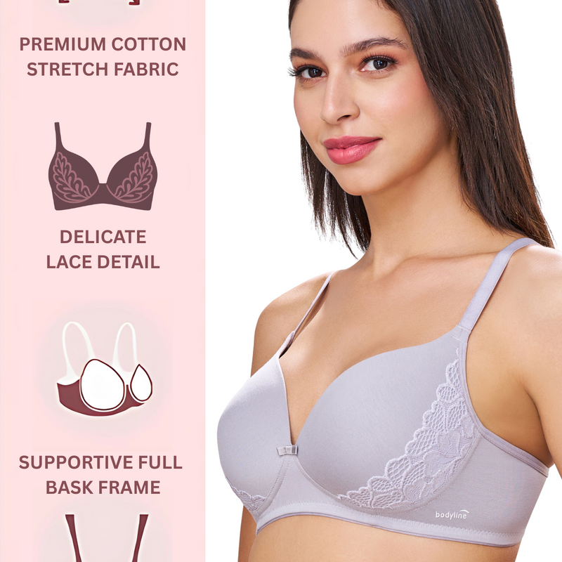 FELICITY | Lace Trim Everyday Seamless Lift – Lightly Padded, Non-Wired T-Shirt Bra
