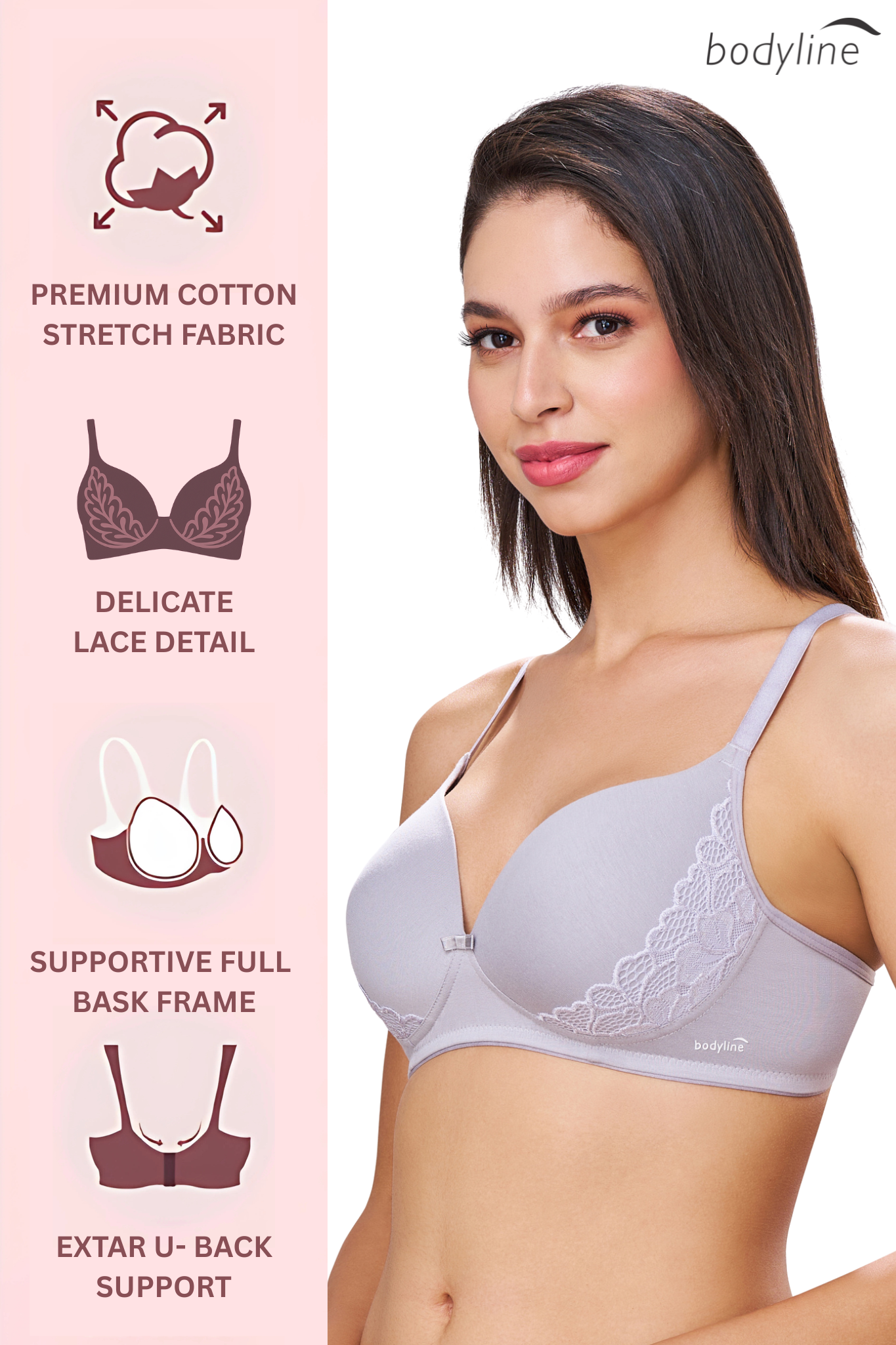 FELICITY | Lace Trim Everyday Seamless Lift – Lightly Padded, Non-Wired T-Shirt Bra