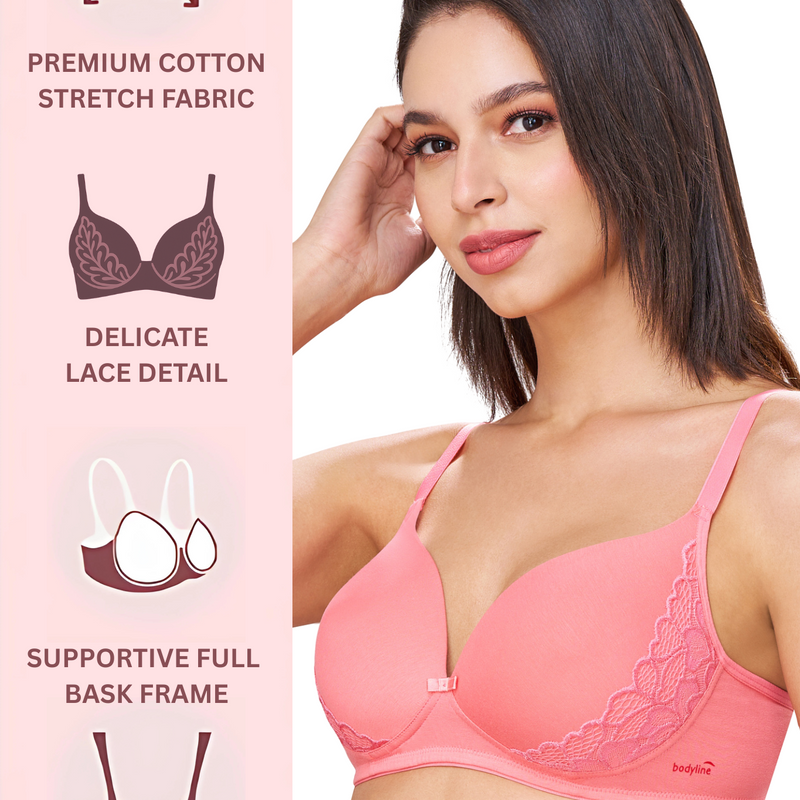 FELICITY | Lace Trim Everyday Seamless Lift – Lightly Padded, Non-Wired T-Shirt Bra