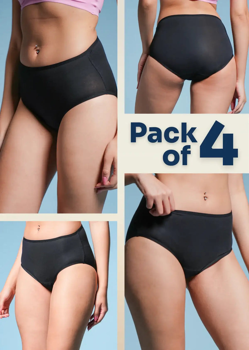 4 Pack - Black High-waist Bamboo Underwear