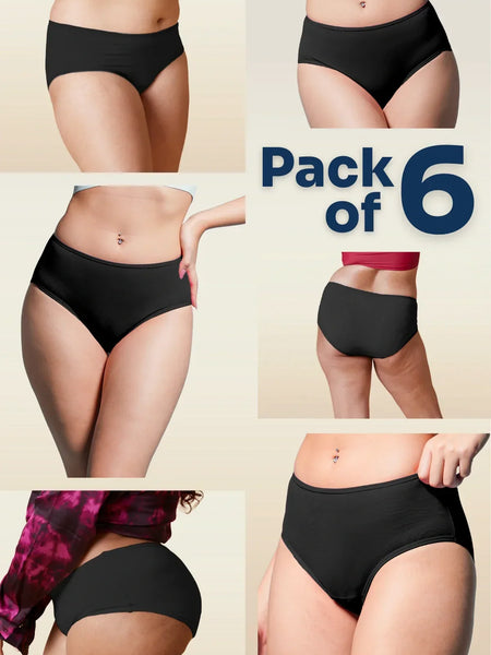6 Pack - Black High-waist Bamboo Underwear