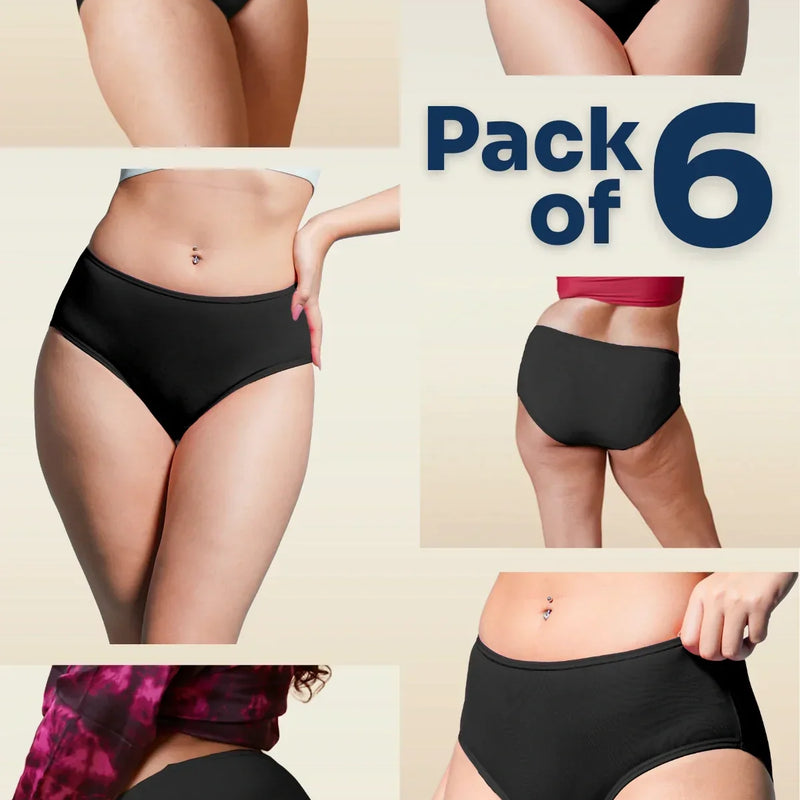 6 Pack - Black High-waist Bamboo Underwear