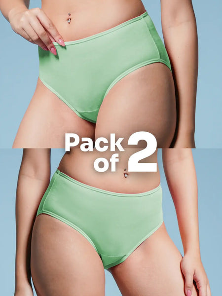 Green underwear pack of 2 on a person against a light blue background