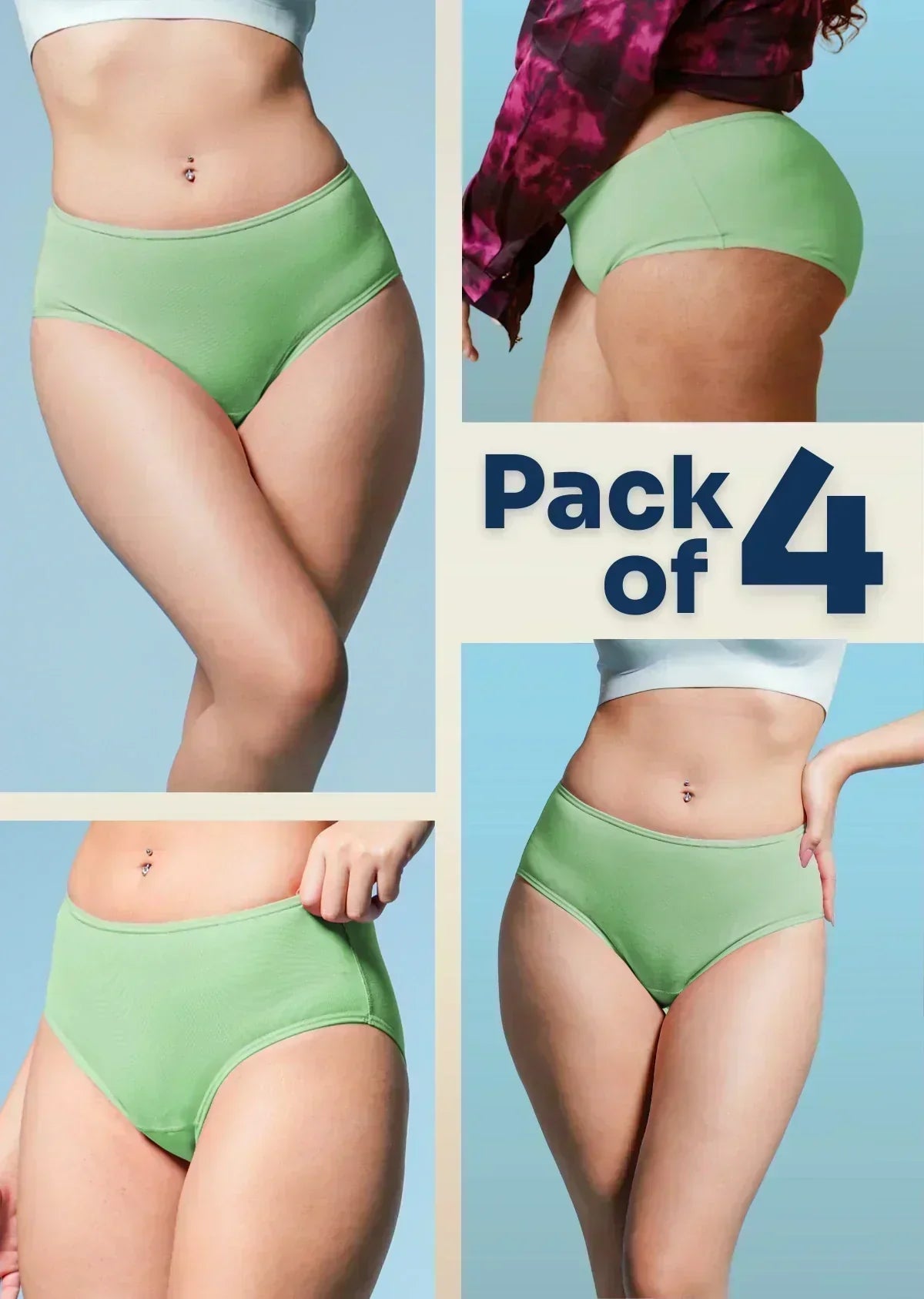 Green underwear pack of 4 with a blue background