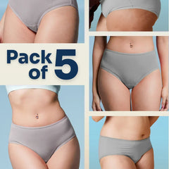 Collage of gray underwear with 'Pack of 5' text on a blue background