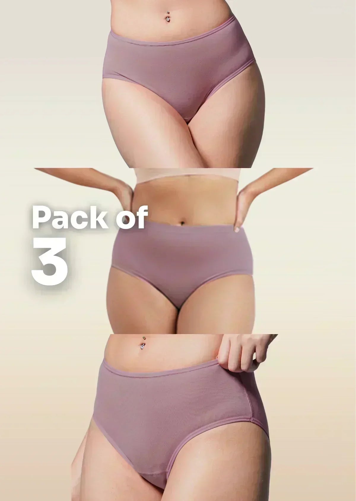 Pack of 3 brown underwear on a beige background