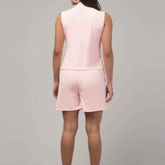 Brachy Women Peach Lounge Co-ord Shirt With Shorts Set