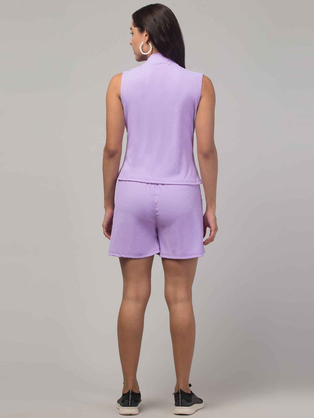 Brachy Women Lavender Lounge Co-ord Shirt With Shorts Set