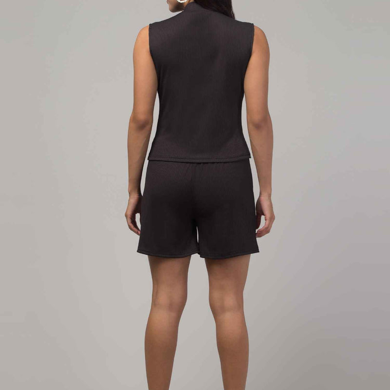 Brachy  Women Black Lounge Co-ord Shirt With Shorts Set