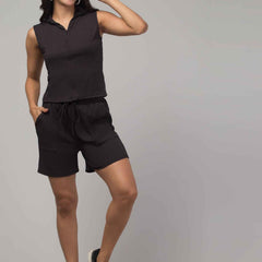 Brachy  Women Black Lounge Co-ord Shirt With Shorts Set