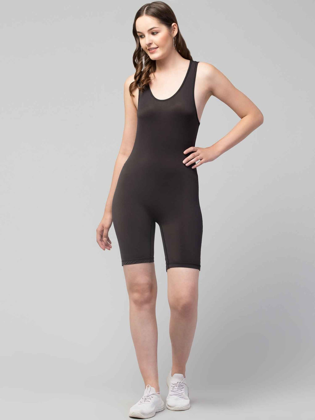 Sleeveless Black Colour Swim Legsuit With Full Coverage