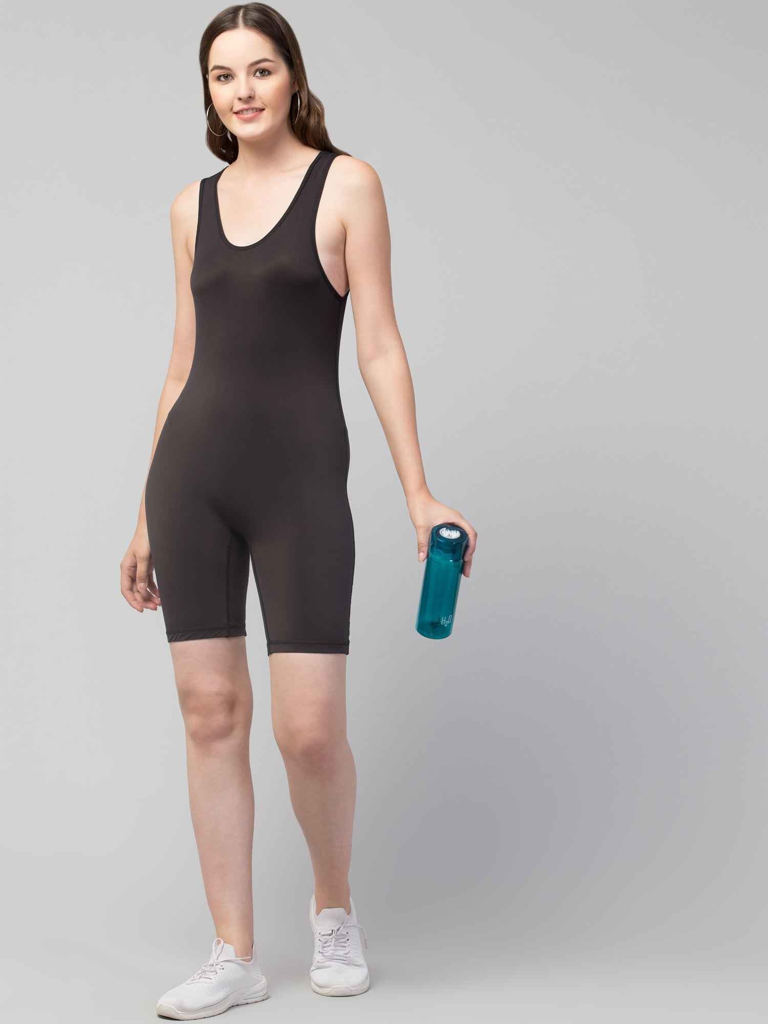 Sleeveless Black Colour Swim Legsuit With Full Coverage