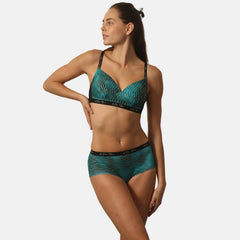 SOIE Woman - Padded Non Wired Full Coverage Detachable Back Straps Printed Bra with High Rise Full Coverage Printed Boyshorts - -for Women
