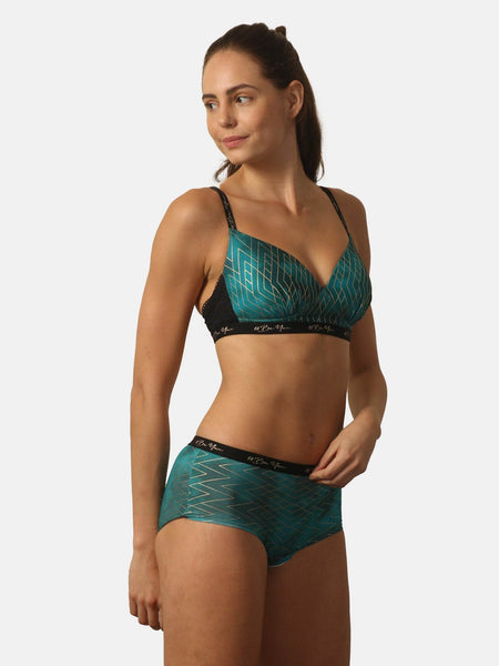 SOIE Woman - Padded Non Wired Full Coverage Detachable Back Straps Printed Bra with High Rise Full Coverage Printed Boyshorts - -for Women
