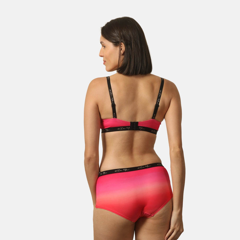 SOIE Woman - Padded Non Wired Full Coverage Printed Cross Back Bra with High Rise Full Coverage Printed Boyshorts - -for Women