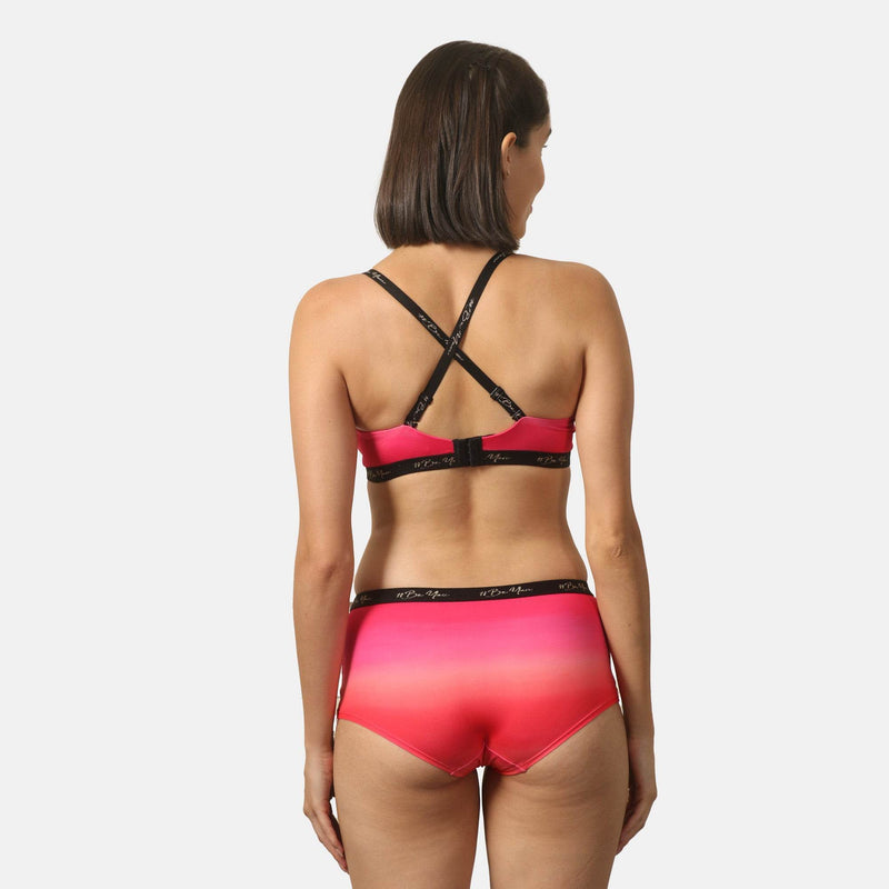 SOIE Woman - Padded Non Wired Full Coverage Printed Cross Back Bra with High Rise Full Coverage Printed Boyshorts - -for Women