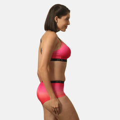 SOIE Woman - Padded Non Wired Full Coverage Printed Cross Back Bra with High Rise Full Coverage Printed Boyshorts - -for Women