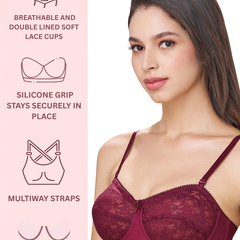 CITRA | Breathable Lace Strapless Bra – Wired, Multiway Straps
