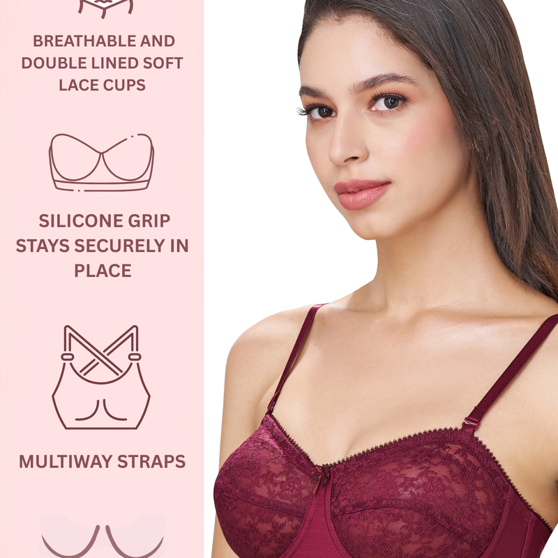 CITRA | Breathable Lace Strapless Bra – Wired, Multiway Straps