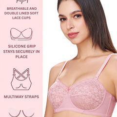 CITRA | Breathable Lace Strapless Bra – Wired, Multiway Straps