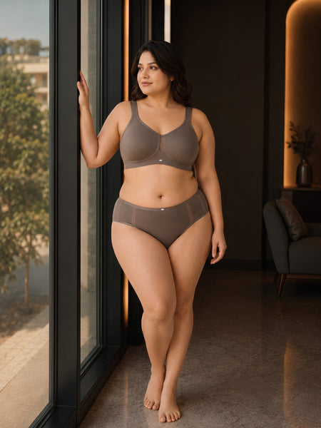 Full Coverage Minimiser Bra with High Waist Brief Set