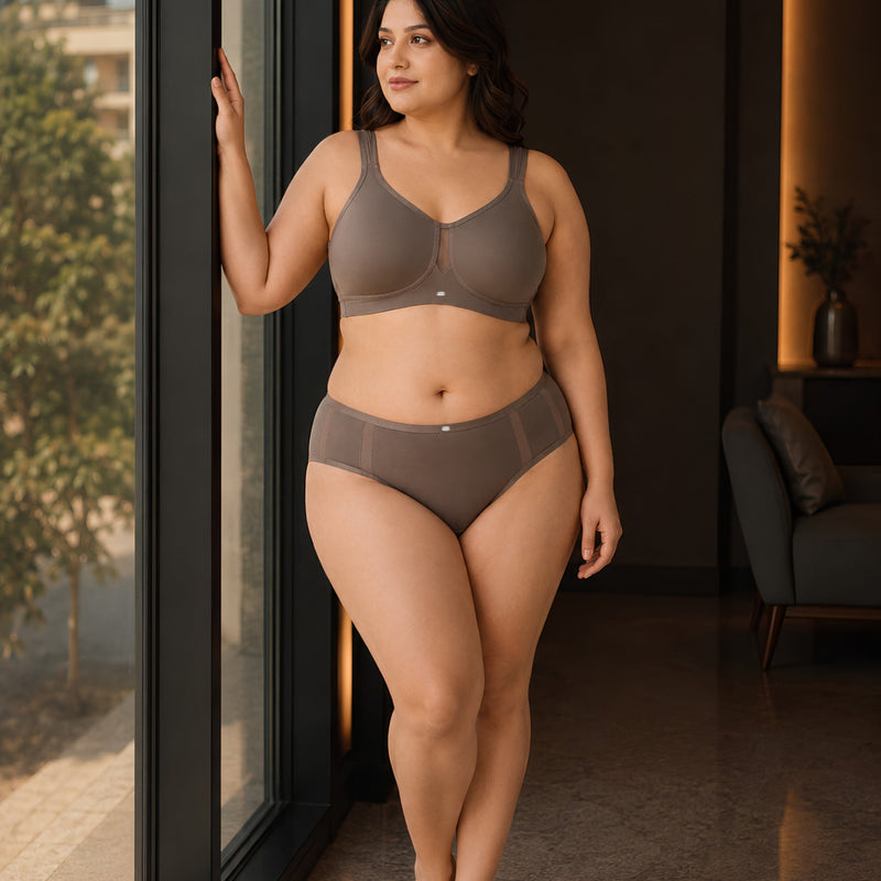 Full Coverage Minimiser Bra with High Waist Brief Set