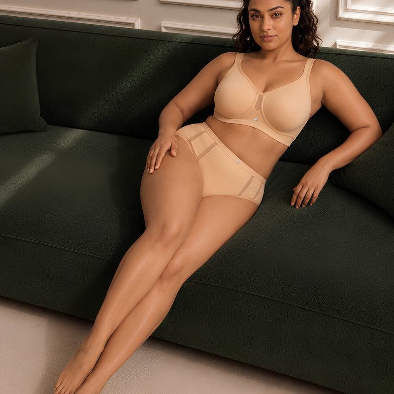 Full Coverage Minimiser Bra with High Waist Brief Set
