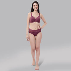 SOIE Woman - Full Coverage Padded Wired T-shirt Bra And High Rise Full Coverage Panty with Mesh Detailing - -for Women