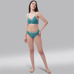 SOIE Woman - Full Coverage Padded Wired T-shirt Bra And High Rise Full Coverage Panty with Mesh Detailing - -for Women