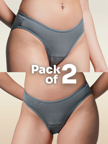 two-panel collage showing Grey Low-waist Underwear with a 
