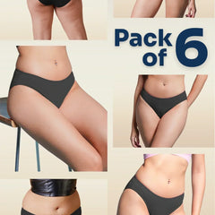 six-panel collage of black underwear with a 