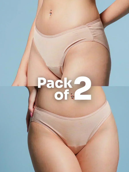 two-panel collage showing beige Low-waist Underwear with a 
