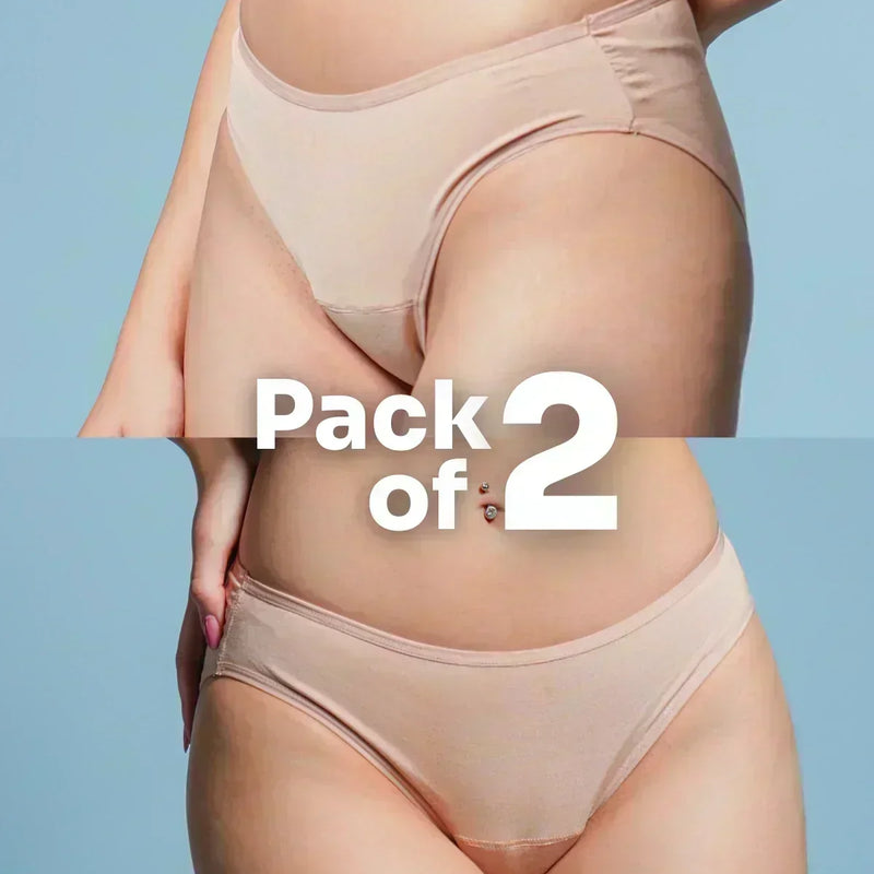 two-panel collage showing beige Low-waist Underwear with a 