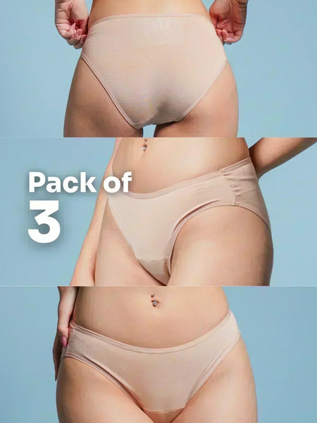 3 Pack - Beige Low-waist Absorbent Underwear