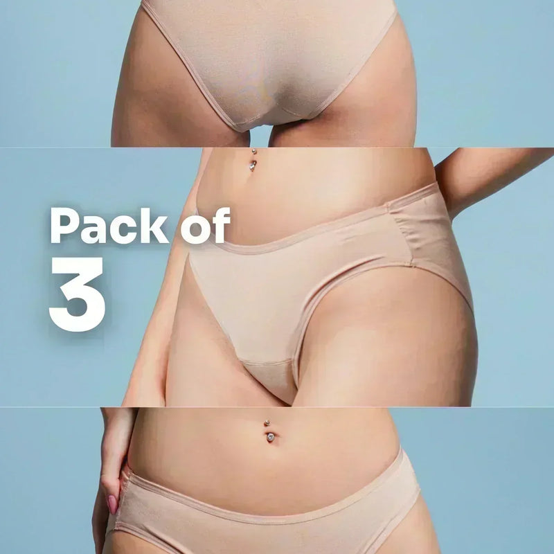 3 Pack - Beige Low-waist Absorbent Underwear