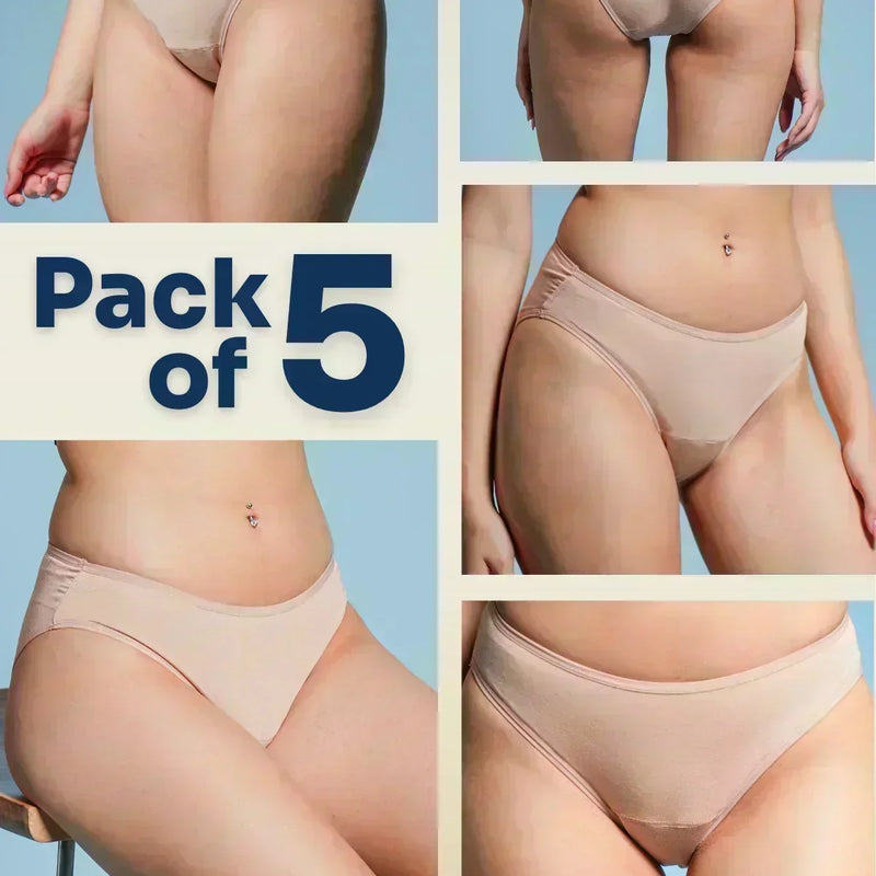 5 Pack - Beige Low-waist Absorbent Underwear